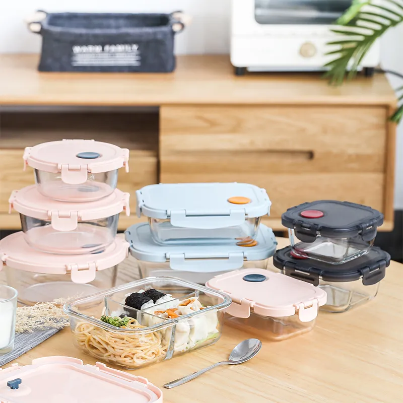 Glas-Vorratsbehälter-Set mit Deckel im Großhandel, sicheres luftdichtes Lunchbox-Set